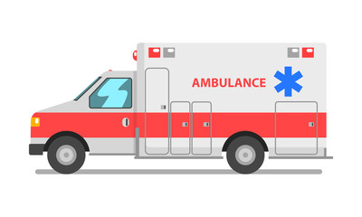 Obraz premium Ambulance car, emergency medical service vehicle vector Illustration on a white background