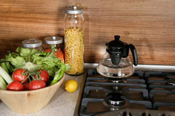 close up domestic kitchen counter