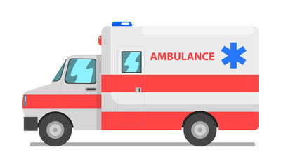 Naklejka premium Samochód pogotowia, czerwony i biały karetka pogotowia wektor pojazdu usługi medyczne ilustracja na białym tle