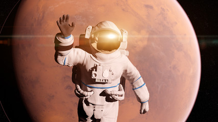 3d rendered illustration of of an astronaut infront of mars © Sebastian Kaulitzki