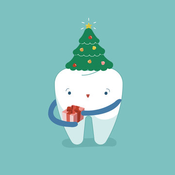 Christmas tree's hat on tooth, Christmas festival of dental.