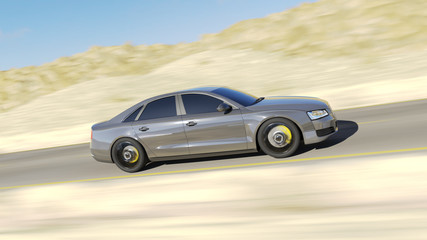 Fototapeta na wymiar 3d rendered illustration of a fast car on the road