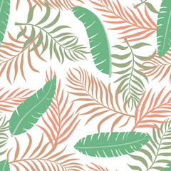 Tropical background with palm leaves. Seamless floral pattern. Summer vector illustration