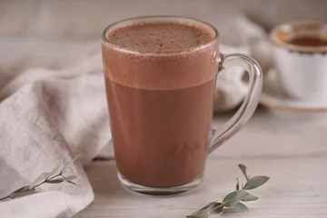 Fotobehang Chocolade Glazen mok met cacao