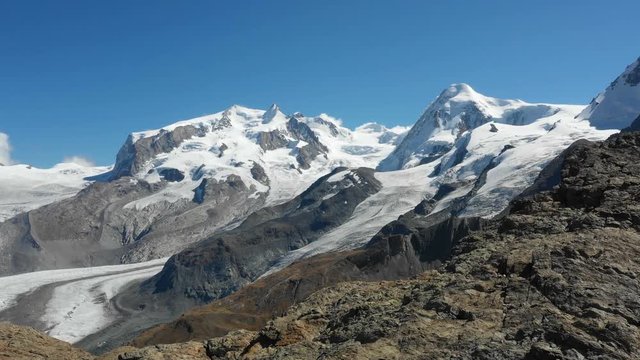 Aerial view of the Monte Rosa Alps from Trockener Steg, Zermatt with the Dufourspitze, the highest mountain in Switzerland