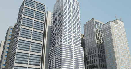 Fototapeta na wymiar Aerial 3D City Render With Skyscrapers