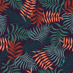 Tropical background with palm leaves. Seamless floral pattern. Summer vector illustration