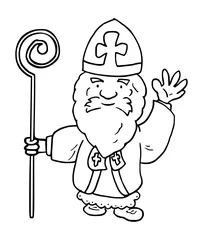 Fotobehang Sinterklaas kleurplaat , illustratie cartoon Sint karakter - pentekening met zwarte inkt.  © emieldelange