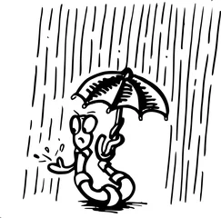 Fotobehang regenworm houdt niet van regen, illustratie cartoon karakter - pentekening met zwarte inkt.  © emieldelange