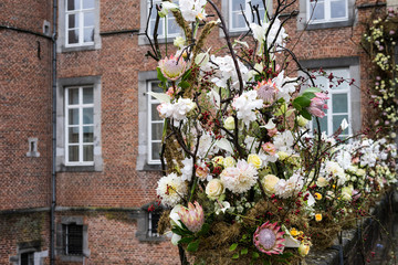 Fototapeta na wymiar Autumn floral arrangement at Alden Biesen Castle, Hasselt, Belgium