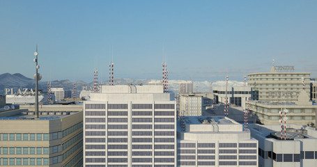 Aerial 3D City Render Over Skyscrapers - CG