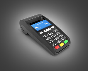 card payment terminal POS terminal isolated on black gradient background 3d render