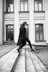 Girl in a coat black and white photo