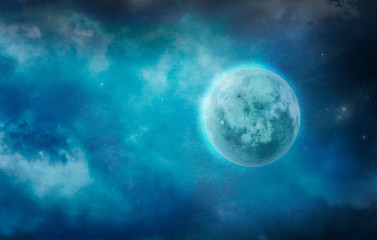 Fototapeta na wymiar Dark Moon in Clouds. Stars and Moon