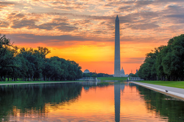 Washington Monument Sunrise from Lincoln Memorial, Washington, DC.