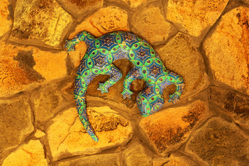 Blue ceramic lizard gecko interior wall decoration