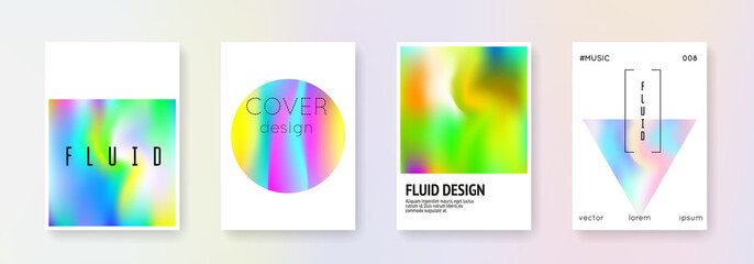 Fluid poster set. Abstract backgrounds. Liquid fluid poster with gradient mesh. 90s, 80s retro style. Iridescent graphic template for book, annual, mobile interface, web app.