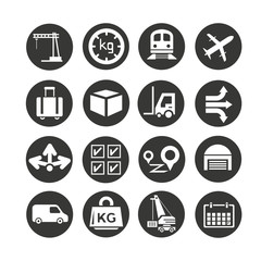 cargo and shipping icons set in circle button style