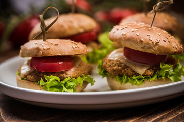 Mini burgers on plate,pub food