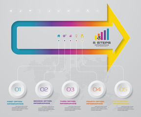 5 arrow steps timeline infographic element. 5 steps infographic, vector banner can be used for workflow layout, diagram,presentation, education or any number option. EPS10.