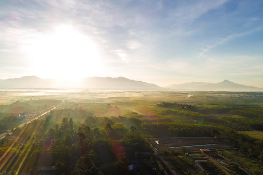 Sunrise on mountain with fog nature landscape