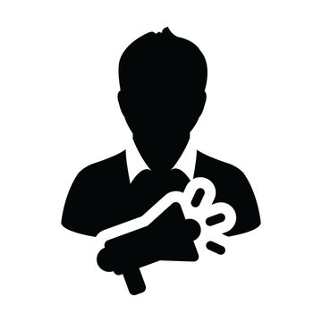 recommend clip art: Press icon vector male person profile avatar symbol with megaphone for advertising campaign in glyph pictogram illustration