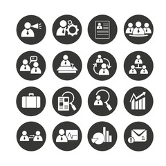 human resource and business management icons set in circle button style