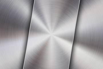 Metal textured abstract technology background with circular polished, brushed concentric texture, chrome, silver, steel, aluminum for design concepts, wallpapers, web and prints. Vector illustration.