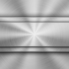 Metal textured abstract technology background with circular polished, brushed concentric texture, chrome, silver, steel, aluminum for design concepts, wallpapers, web and prints. Vector illustration.