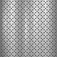 Metal technology background with with seamless circle perforated pattern and circular polished, brushed texture, chrome, silver, steel for design concepts, web, prints, wallpapers. Vector illustration