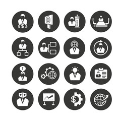 business management icons set in circle button style