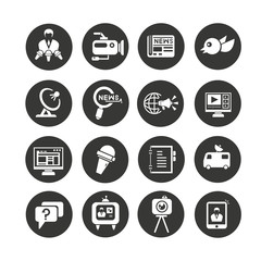 news reporter icons set in circle button style