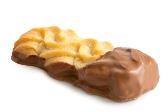 Viennese milk chocolate dipped finger isolated on white.