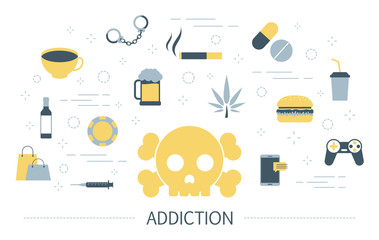 Addiction concept. Social, computer and drug addiction - obrazy, fototapety, plakaty