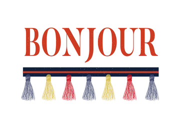 slogan Bonjour phrase graphic vector Print Fashion lettering calligraphy © 1emonkey
