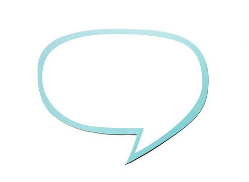 Speech bubble as a cloud with blue border isolated on white background. Copy space