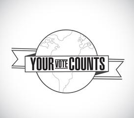Your vote counts line globe ribbon message concept