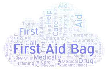 First Aid Bag word cloud, made with text only.