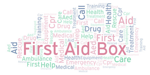 Obraz premium First Aid Box word cloud, made with text only.
