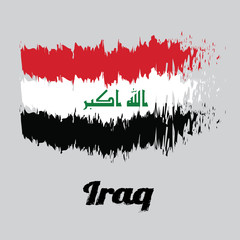 Brush style color flag of Iraq, a horizontal tricolor of red white and black with the “God is greatest" in green, with name text Iraq.