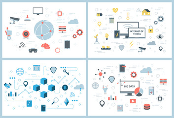 Set of modern digital technology concept illustration