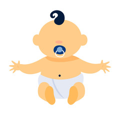 Cute happy baby boy lying top view