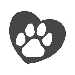 Silhouette of a paw print with a heart symbol
