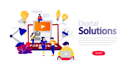 Digital solutions horizontal flat banner for website