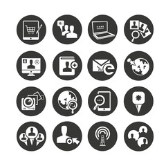 social media and network icon set in circle buttons