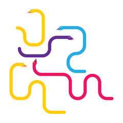 Color Snakes suitable for the snakes and ladders game. Vector illustration