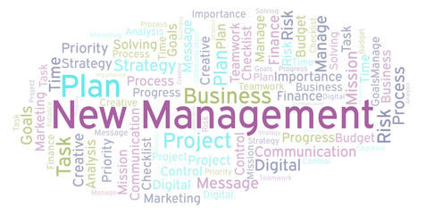 Fototapeta premium New Management word cloud, made with text only.