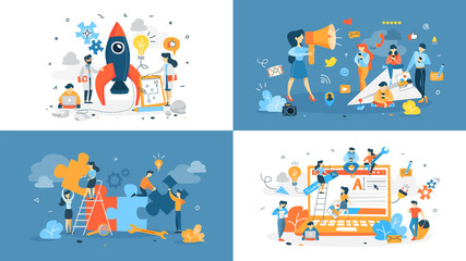 Obraz premium Set of start up illustration with people