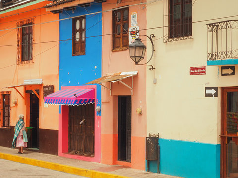 Colorful colonial houses in San Cristobal de las casas, Mexico
