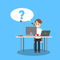 Man making podcast and talking on microphone